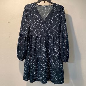 Green and White Polka Dot Bubble Long Sleeve Dress Size Large